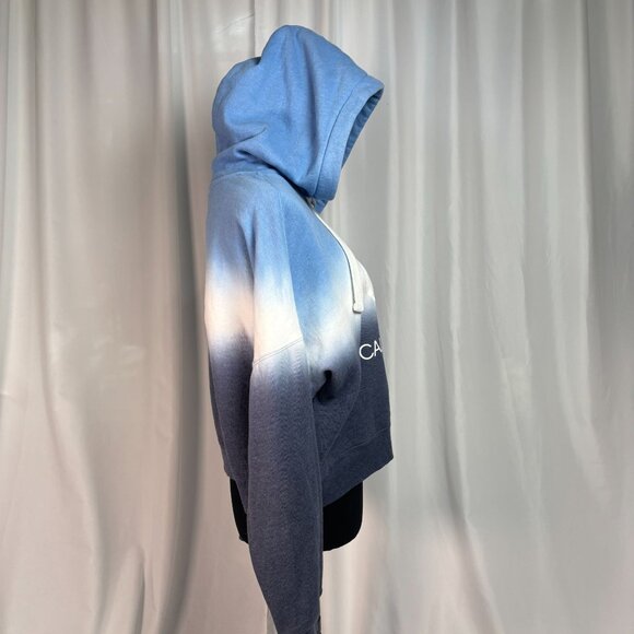 Calvin Klein Jeans Cropped Hooded Sweatshirt Drawstring Size Medium Blue and whi - Picture 6 of 11